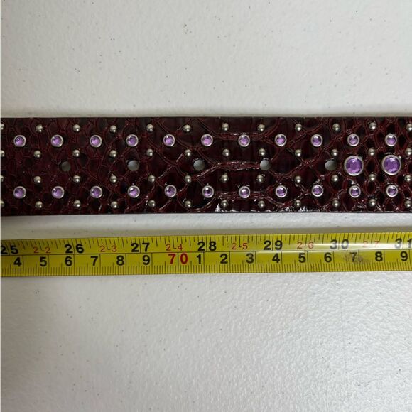 Ariat Burgundy Leather Purple Rhinestone Silver Buckle Handcrafted Belt Women 26 main image 4